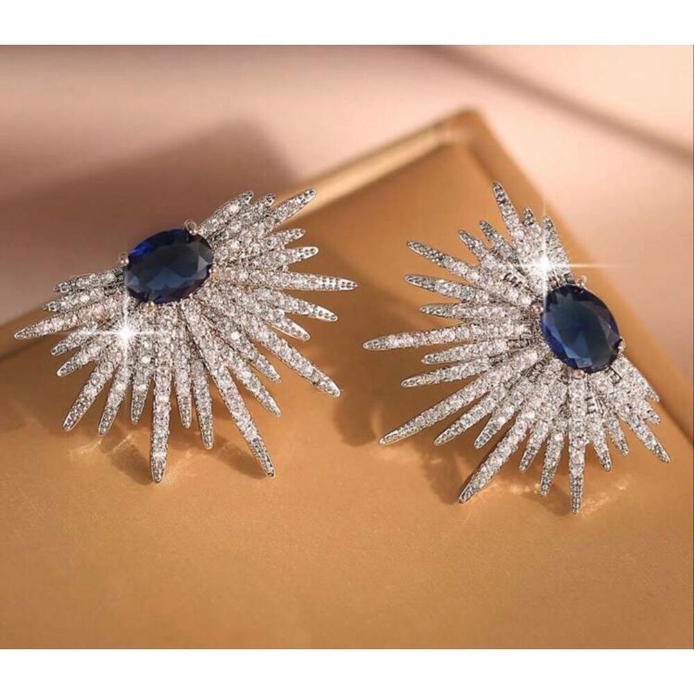 Sapphire Starburst Earrings - Picture 3 of 7